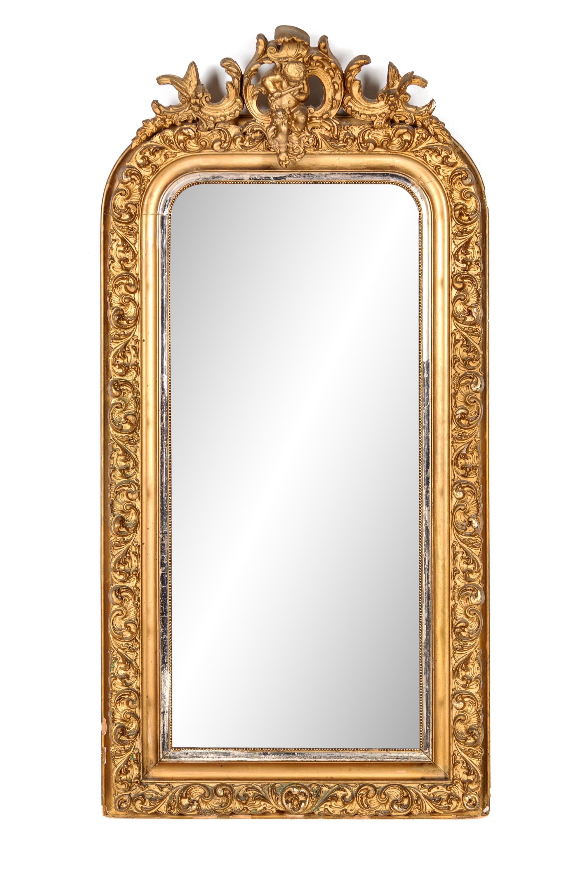 A Continental Giltwood Mirror and Associated Marble-Top Console Table