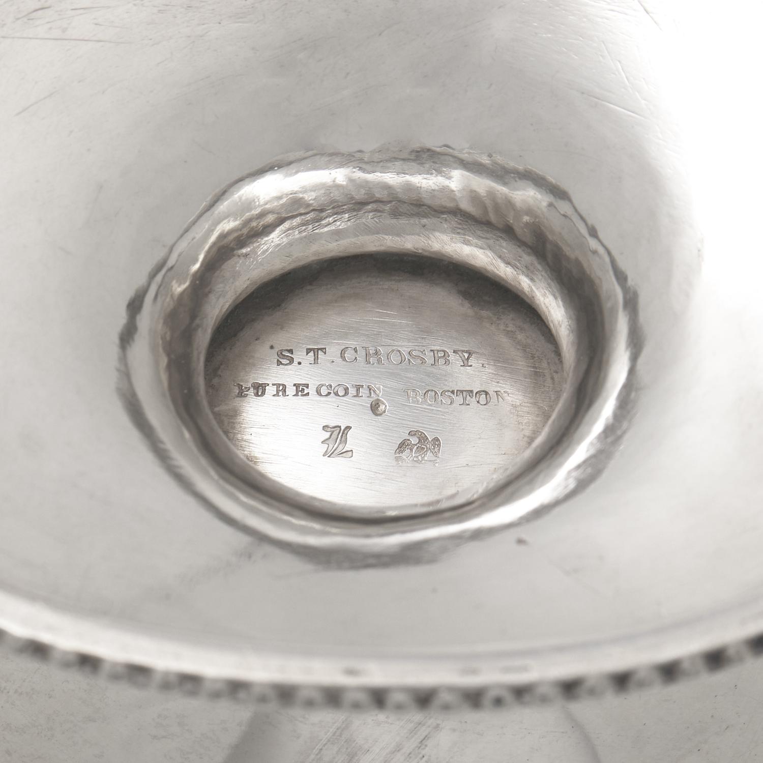 An Engraved and Pierced Coin Silver Glass-Lined Sugar Basket