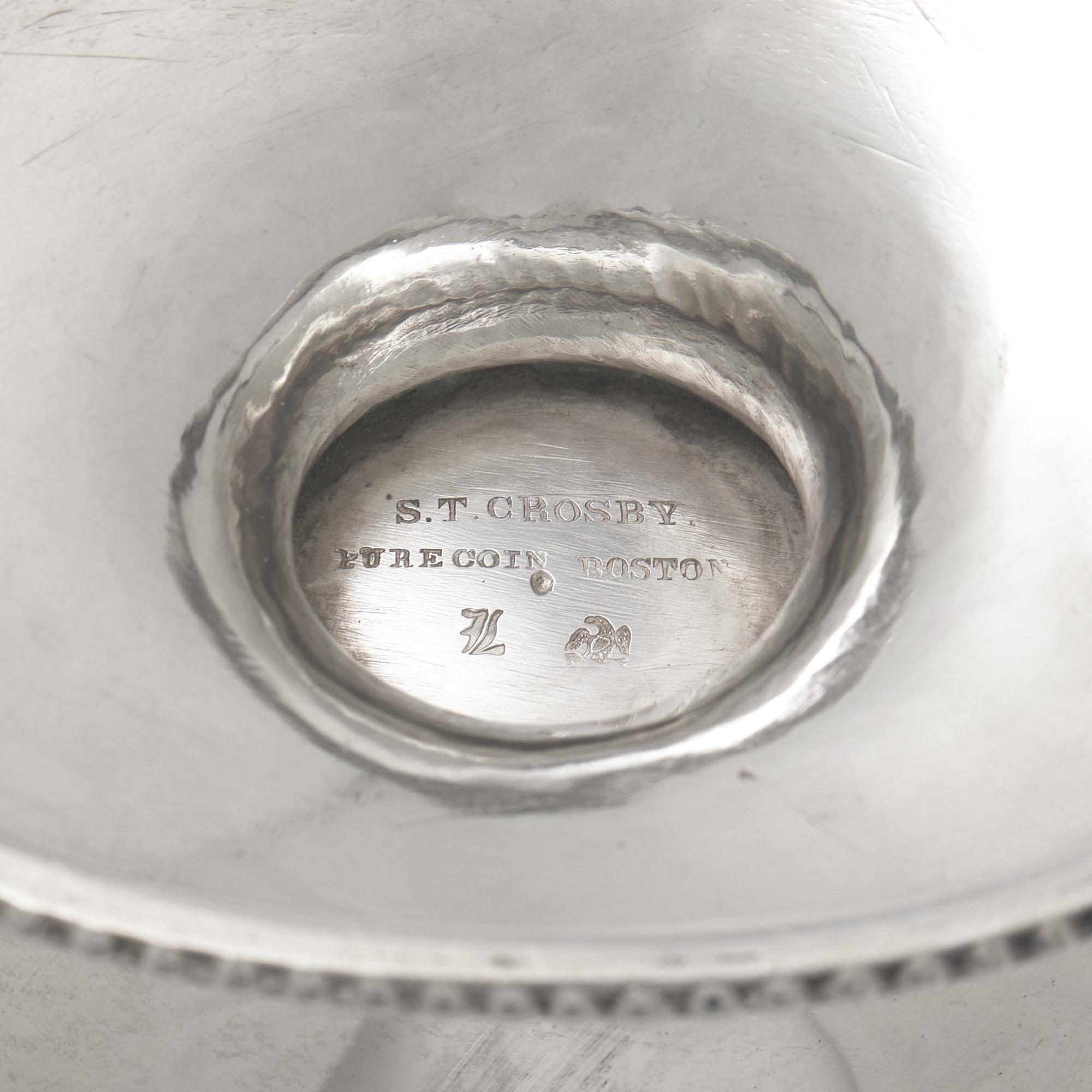 An Engraved and Pierced Coin Silver Glass-Lined Sugar Basket