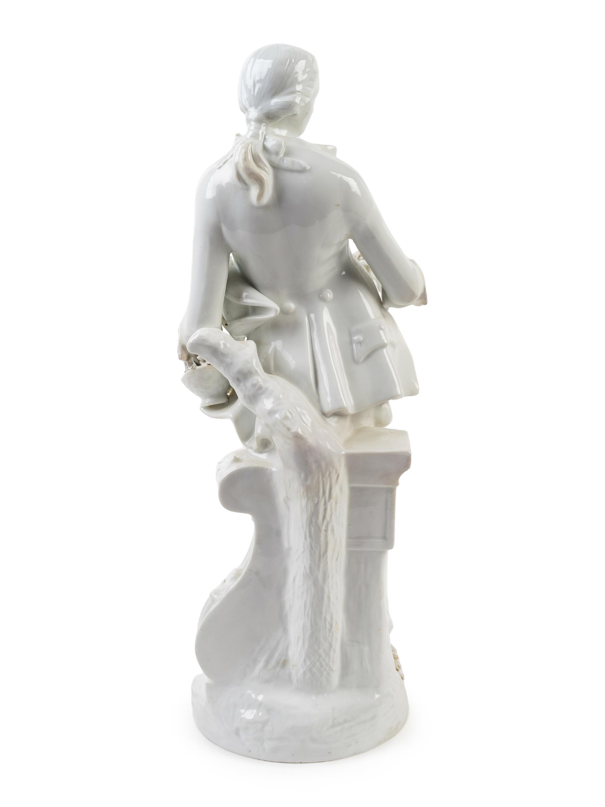 A German White Porcelain Figure of Gentleman Holding a Posey and Bouquet — 19TH CENTURY