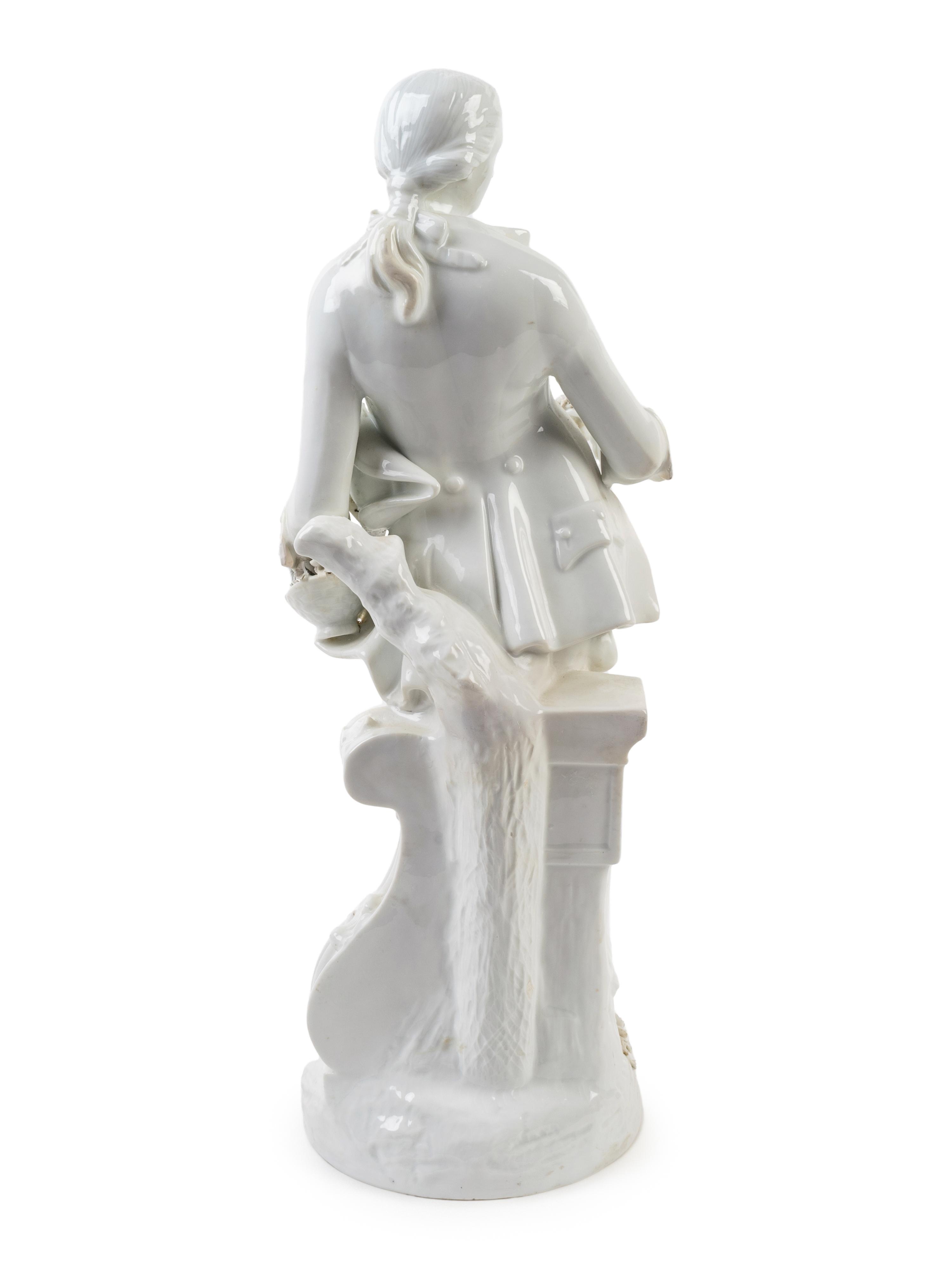 A German White Porcelain Figure of Gentleman Holding a Posey and Bouquet — 19TH CENTURY