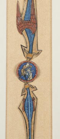 PONTIFICAL GROUP Cutting with an historiated initial from a Cistercian Antiphonary, illuminated manuscript on parchment [North France, Lille, Cambrai, Tournai, or Arras? ca. 1255–1291]