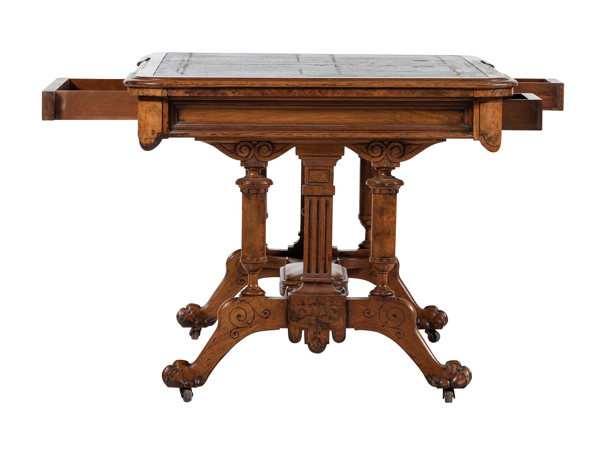 A Victorian Leather-Top Walnut Partner's Desk