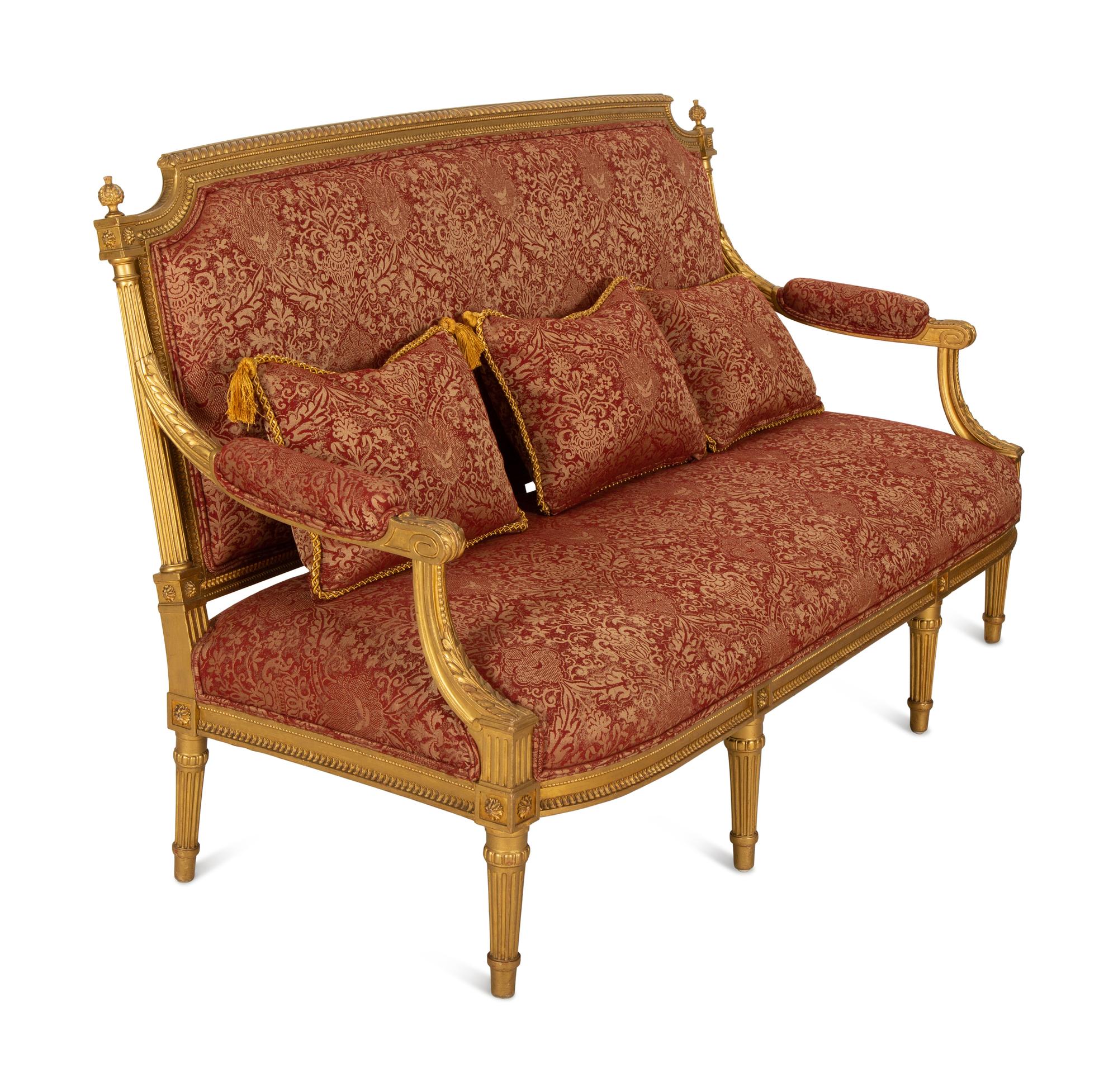 A Louis XVI Style Giltwood Canape