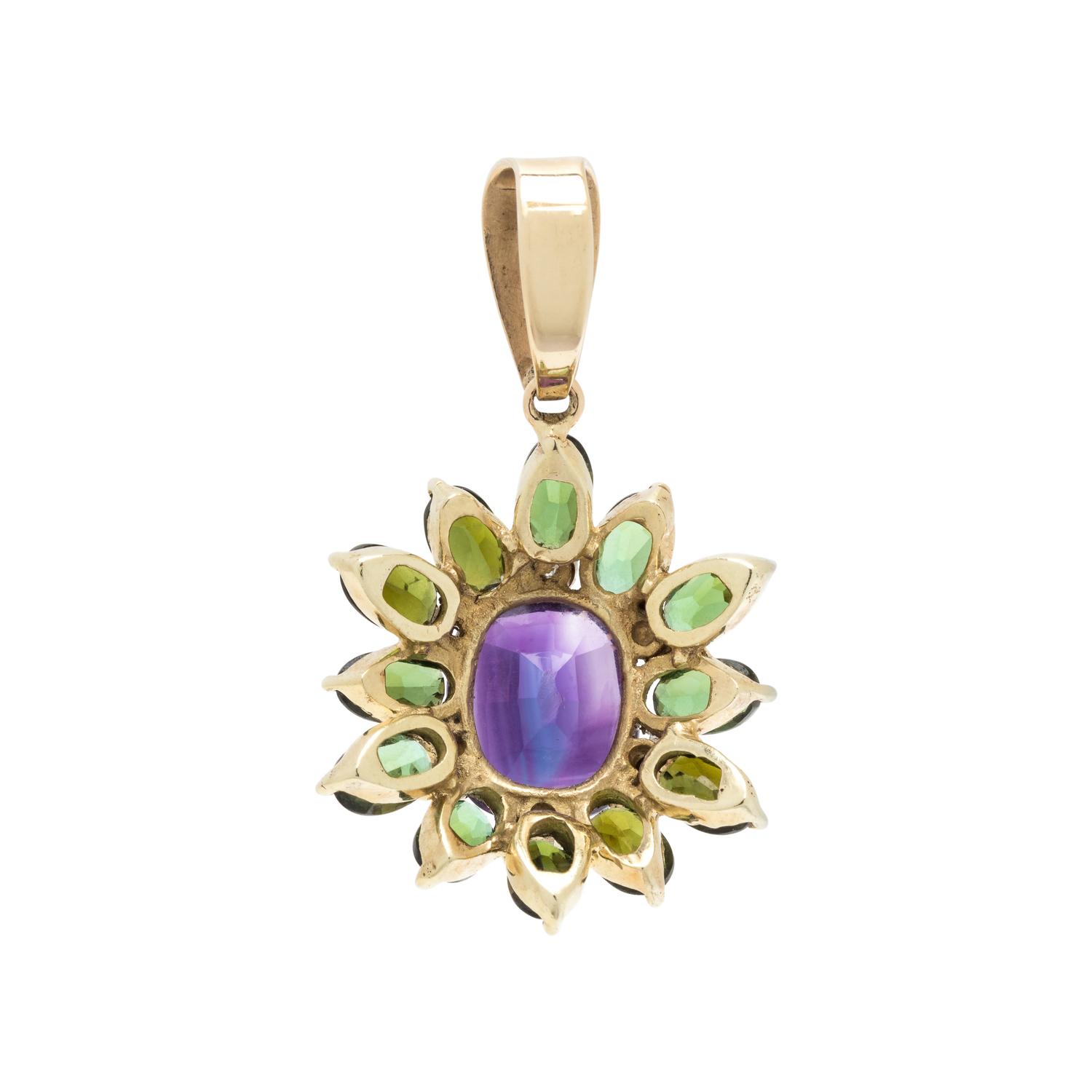 AMETHYST, GREEN TOURMALINE AND DIAMOND PENDANT
