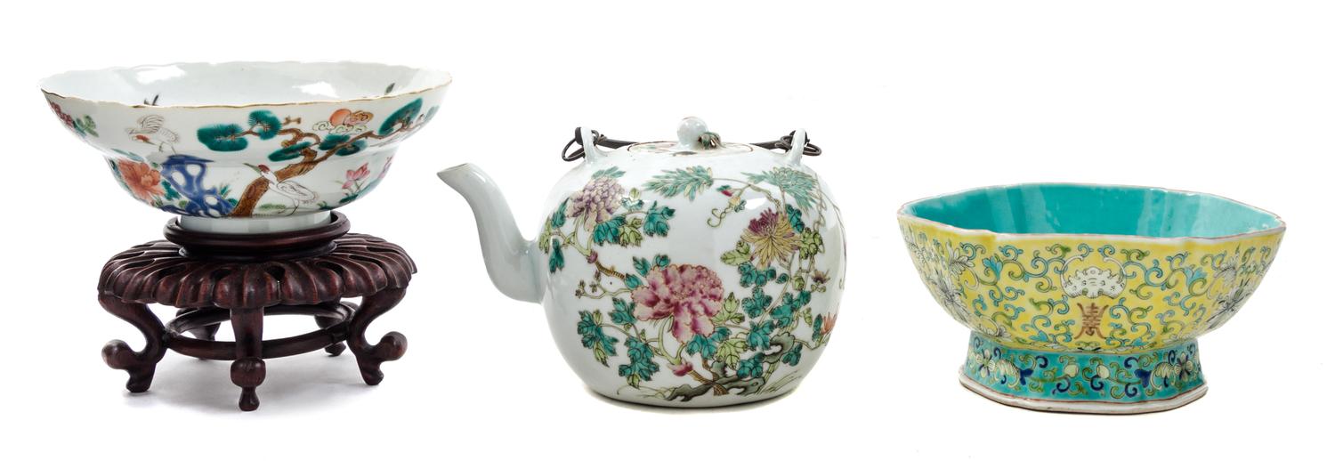 Three Famille Rose Porcelain Articles