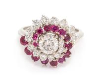 A 14 Karat White Gold, Diamond and Ruby Ring, 4.20 dwts.