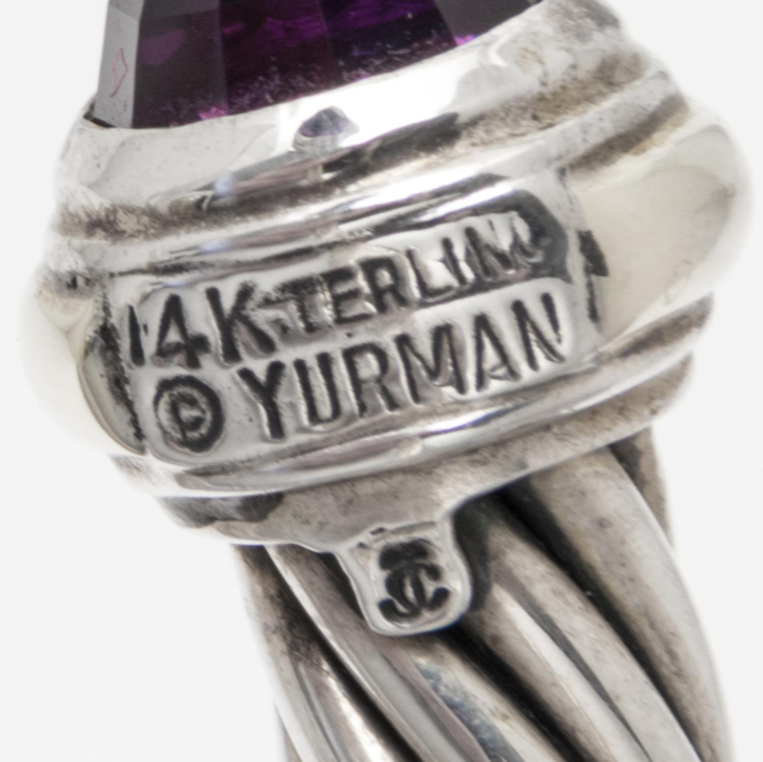 A Sterling Silver, 14 Karat Yellow Gold and Amethyst 'Cable Classics' Bracelet, David Yurman, 27.20 dwts.