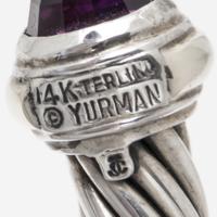 A Sterling Silver, 14 Karat Yellow Gold and Amethyst 'Cable Classics' Bracelet, David Yurman, 27.20 dwts.