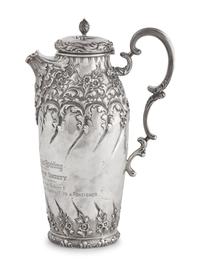 A Presentation Sterling Silver Floral Repousse Syrup Pitcher Awarded to Mrs. Washington Augustus Roebling, Gorham Mfg. Co., Providence, RI, Circa 1890s