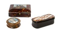 Two Tortoise Shell Inset Boxes, Width of first 3 3/4 inches.