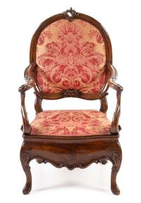 An Italian Walnut Armchair Height 43 1/2 inches. — 19TH CENTURY