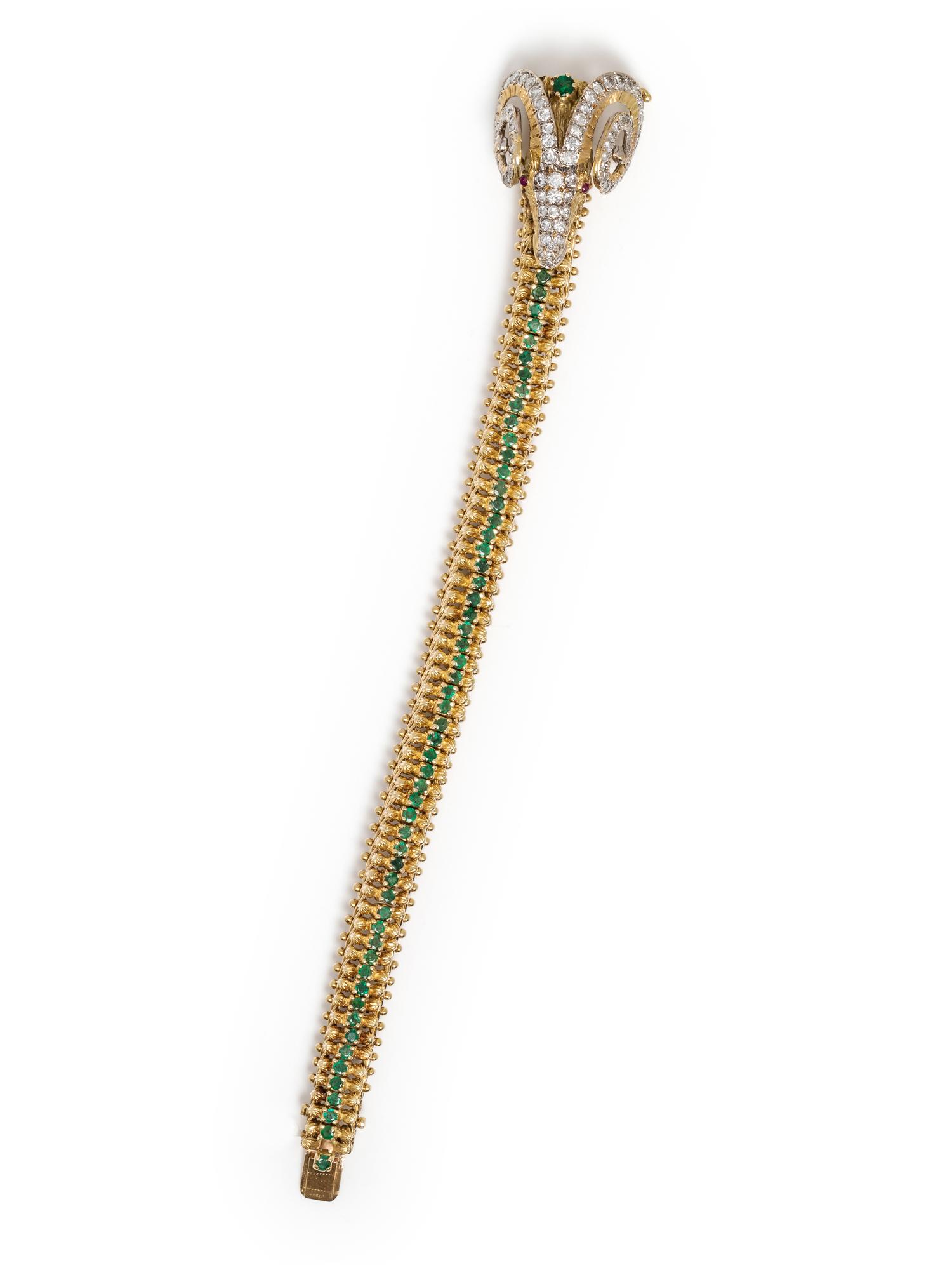 YELLOW GOLD, EMERALD AND DIAMOND BRACELET