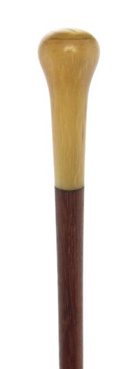 An American Sheephorn Handled Walking Stick, Length of handle 3 1/8 x length overall 36 1/4 inches.