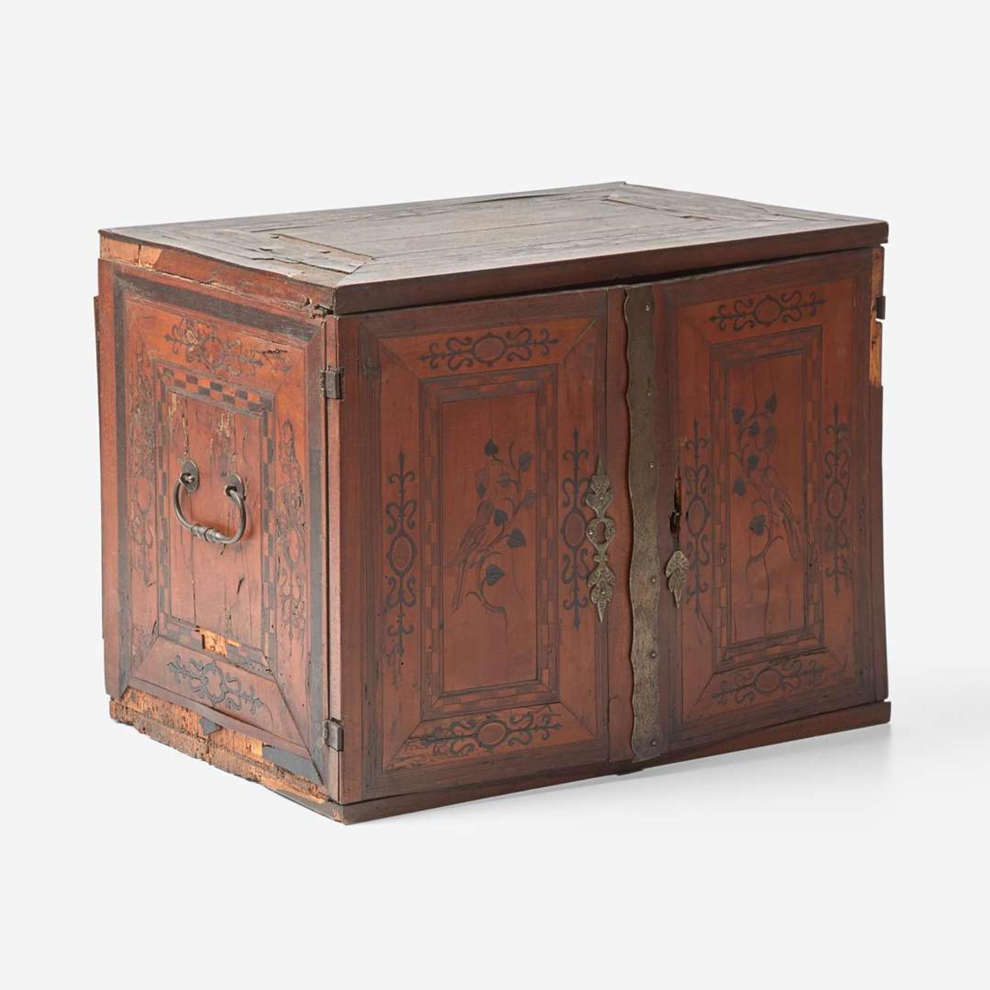 A German Baroque walnut marquetry table cabinet late 17th century