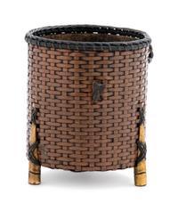 A Small Bronze, Shakudo and Gilt Metal Basket-Form Vessel