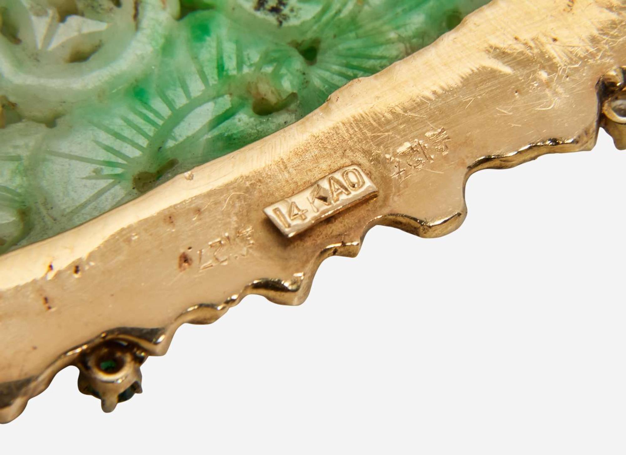 A Pair of Brutalist Jade Brooches