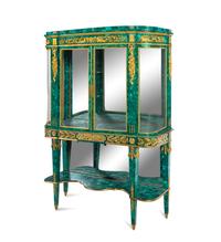A Louis XVI Style Gilt Bronze Mounted Malachite Veneered Vitrine Cabinet