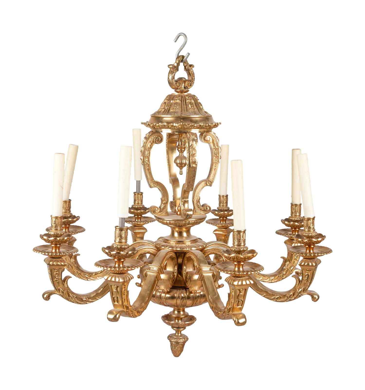 A Continental Gilt Bronze Eight-Light Chandelier