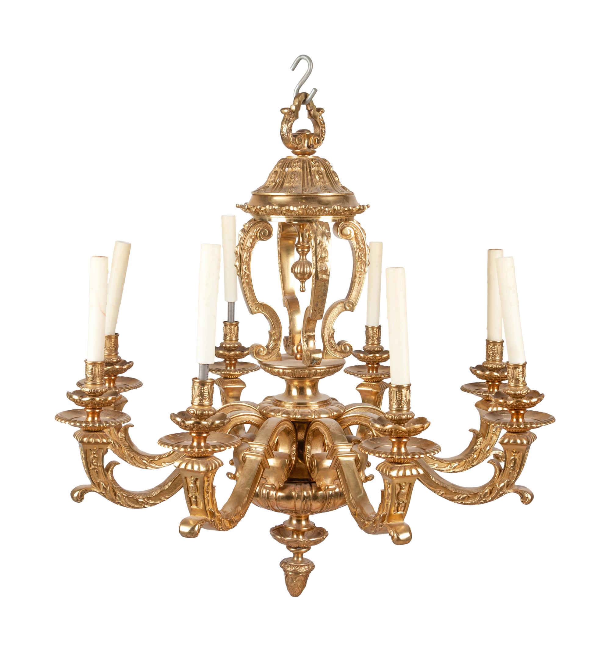 A Continental Gilt Bronze Eight-Light Chandelier
