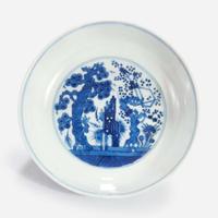 A Chinese blue and white porcelain "Three Friends" dish Tongzhi mark and of the period