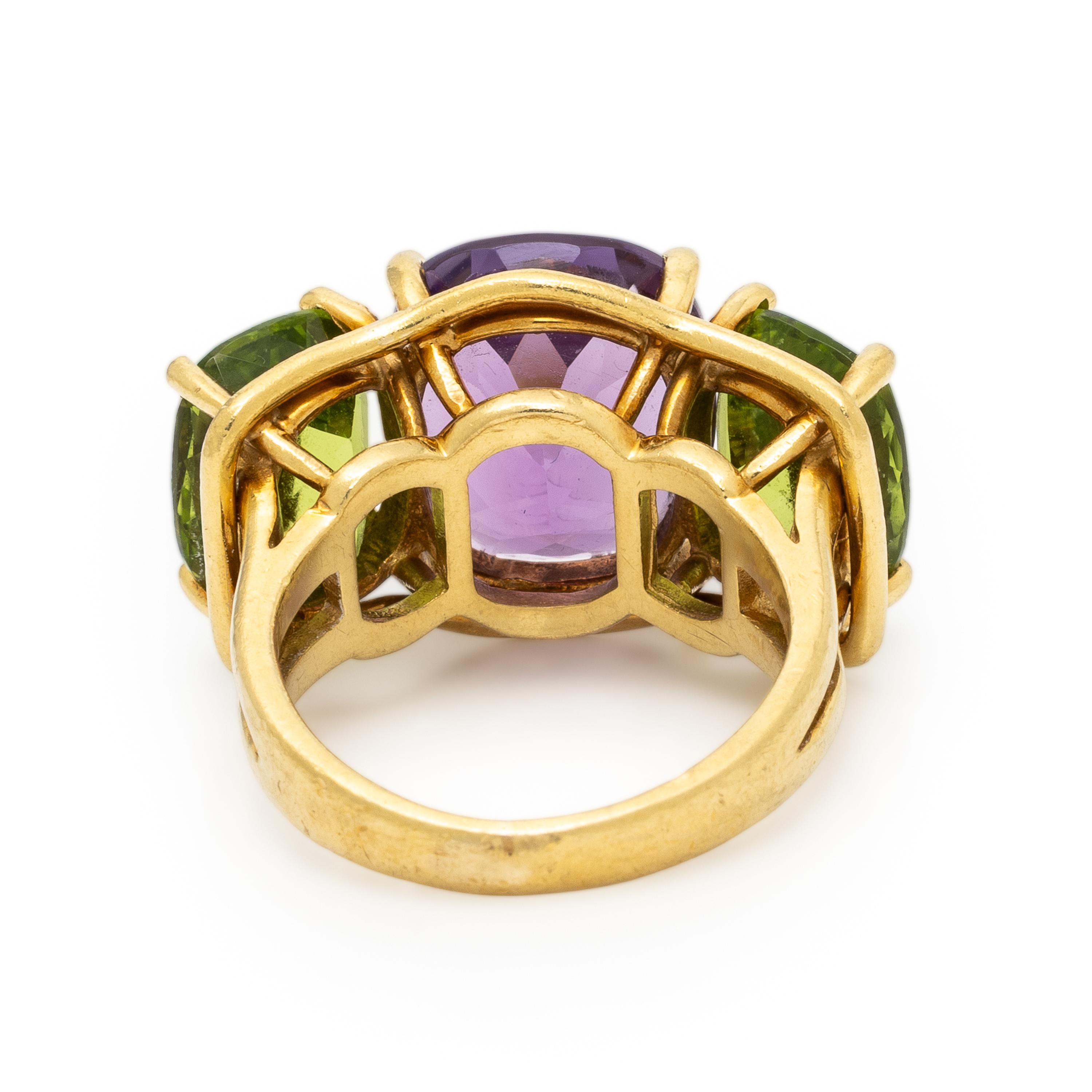 Yellow Gold, Peridot, and Amethyst Ring