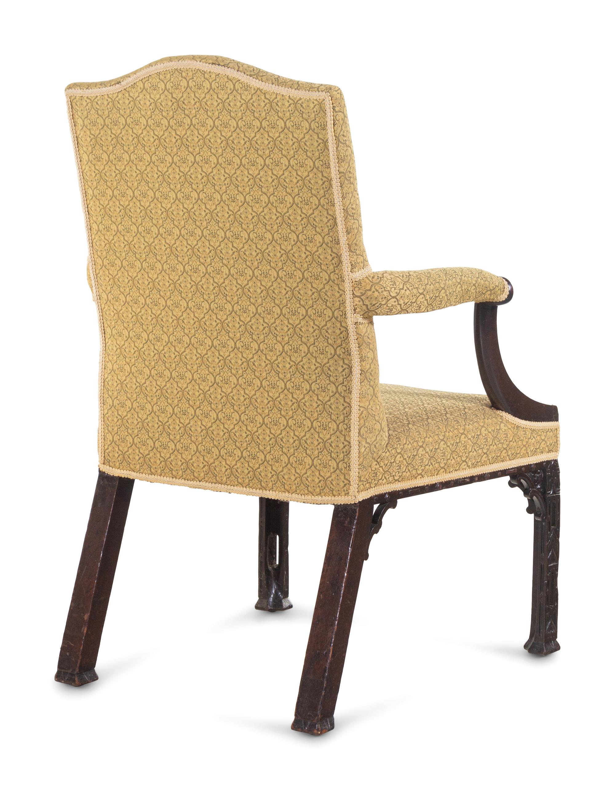 A Chinese Chippendale Style Mahogany Library Chair