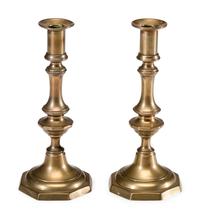 A Pair of English Brass Octagonal Base Candlesticks