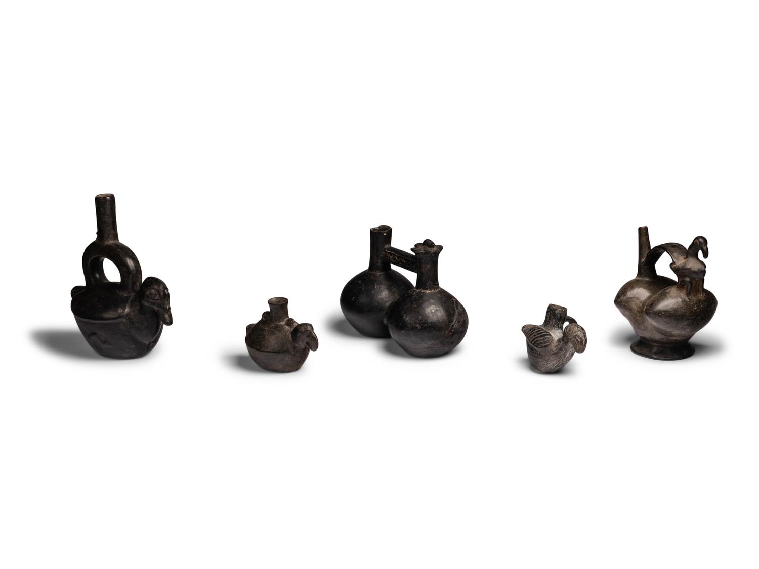 Five Chimu Blackware Bird-Form Vessels