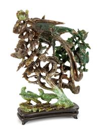 A Chinese Pierce-Carved Hardstone Bird Group