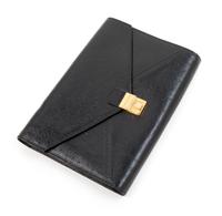 Nina Ricci Black Faux Ostrich Envelope Clutch, 1980-90s