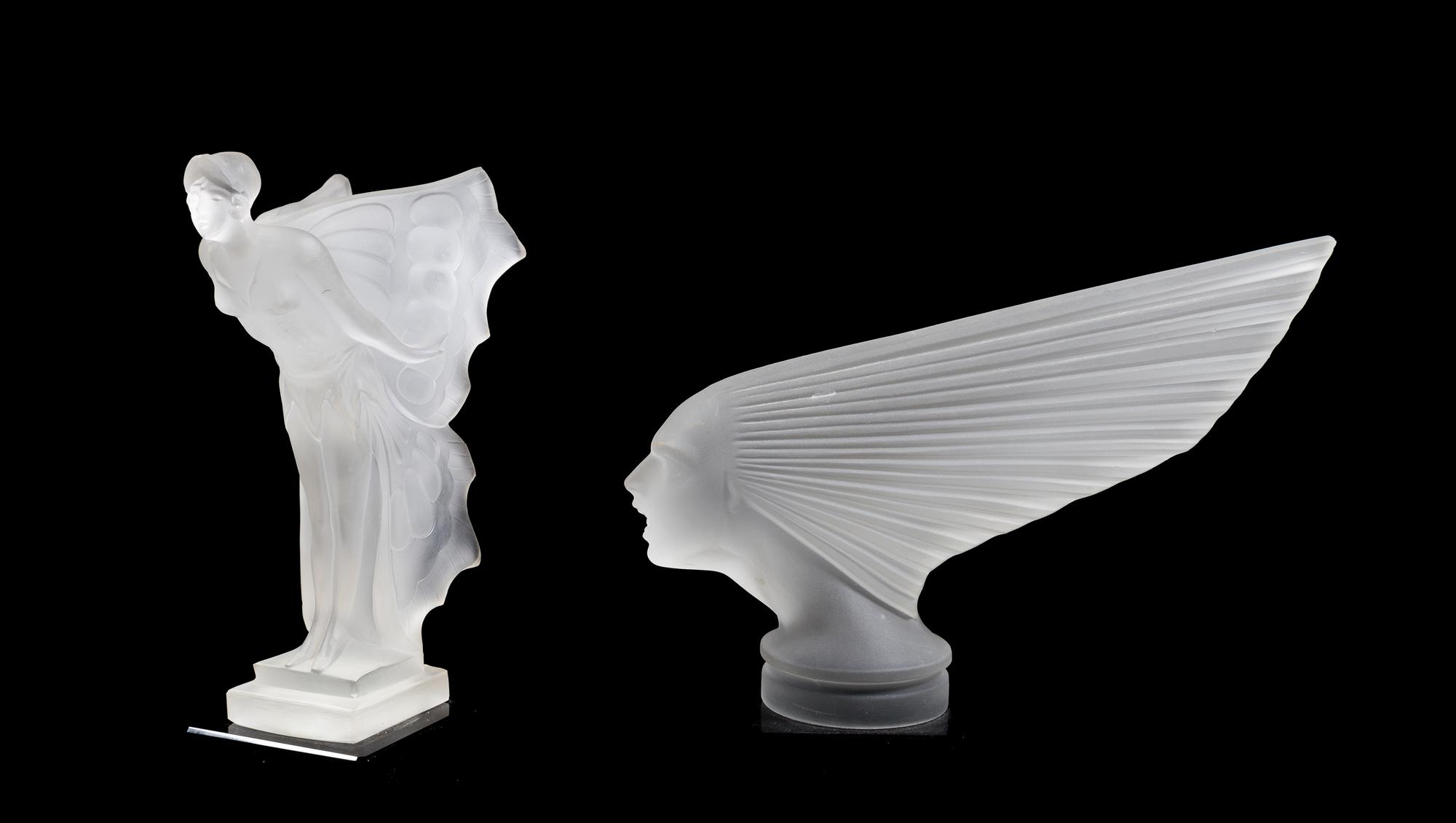 Two Czech Art Deco Frosted Glass Mascots Height of taller 9 1/2 inches