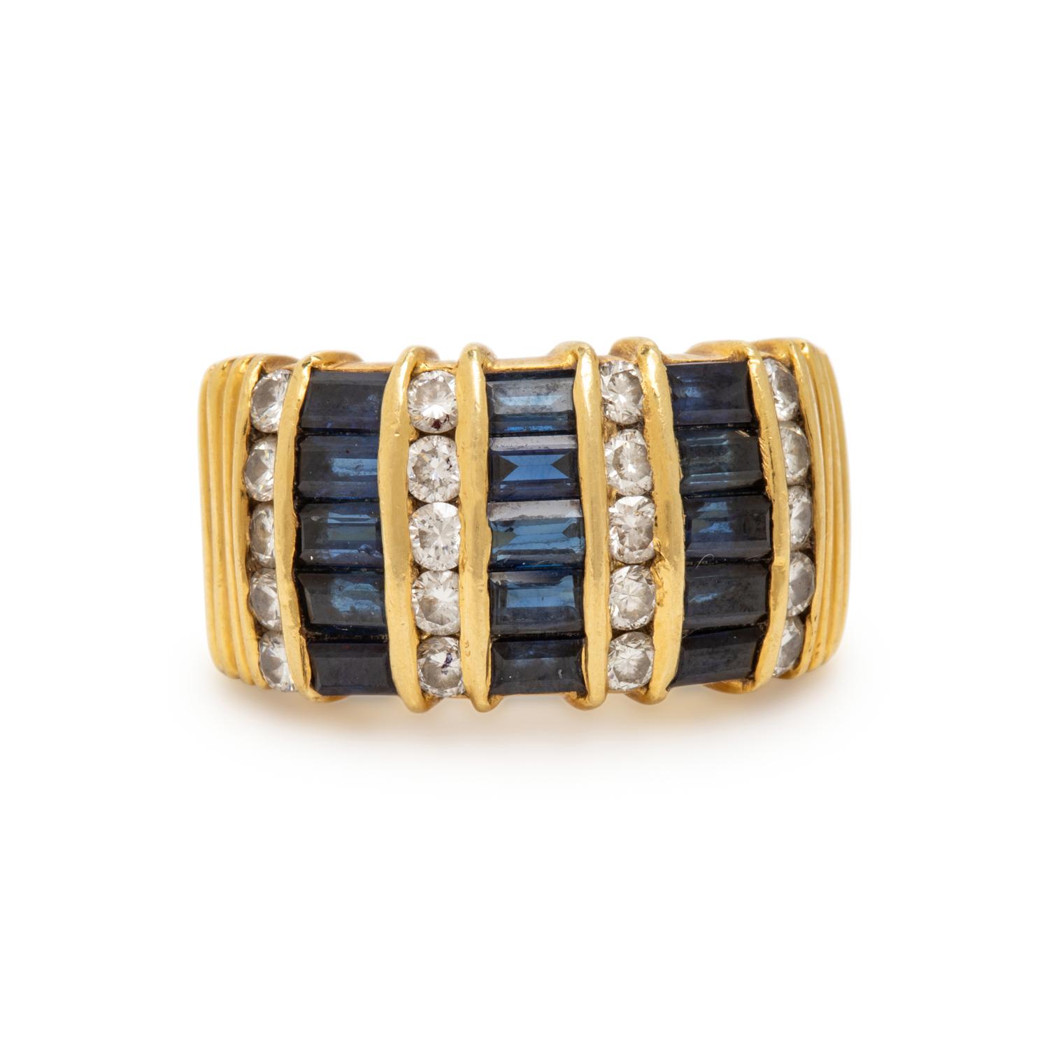 Yellow Gold, Sapphire, and Diamond Ring