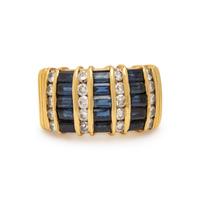 Yellow Gold, Sapphire, and Diamond Ring