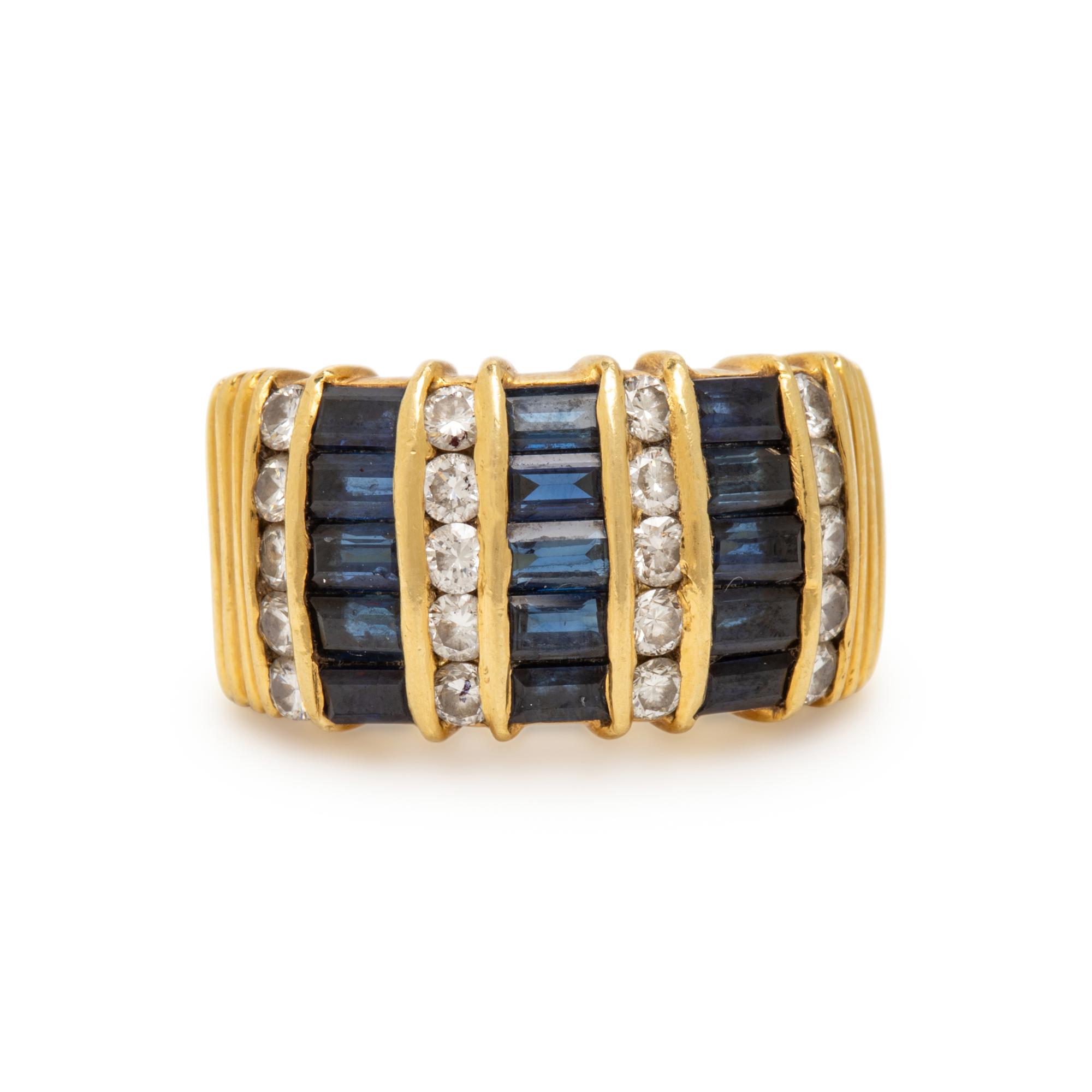 Yellow Gold, Sapphire, and Diamond Ring