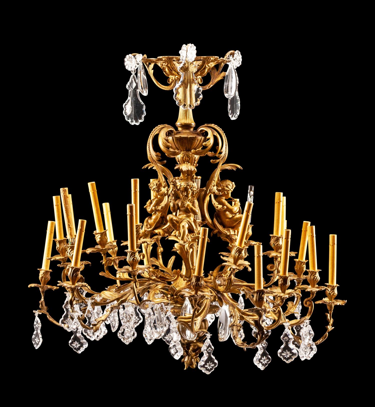 A Louis XV Style Gilt Bronze and Glass Twenty-Four-Light Chandelier