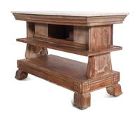 A Carved Marble-Top Console Table with Faux Books