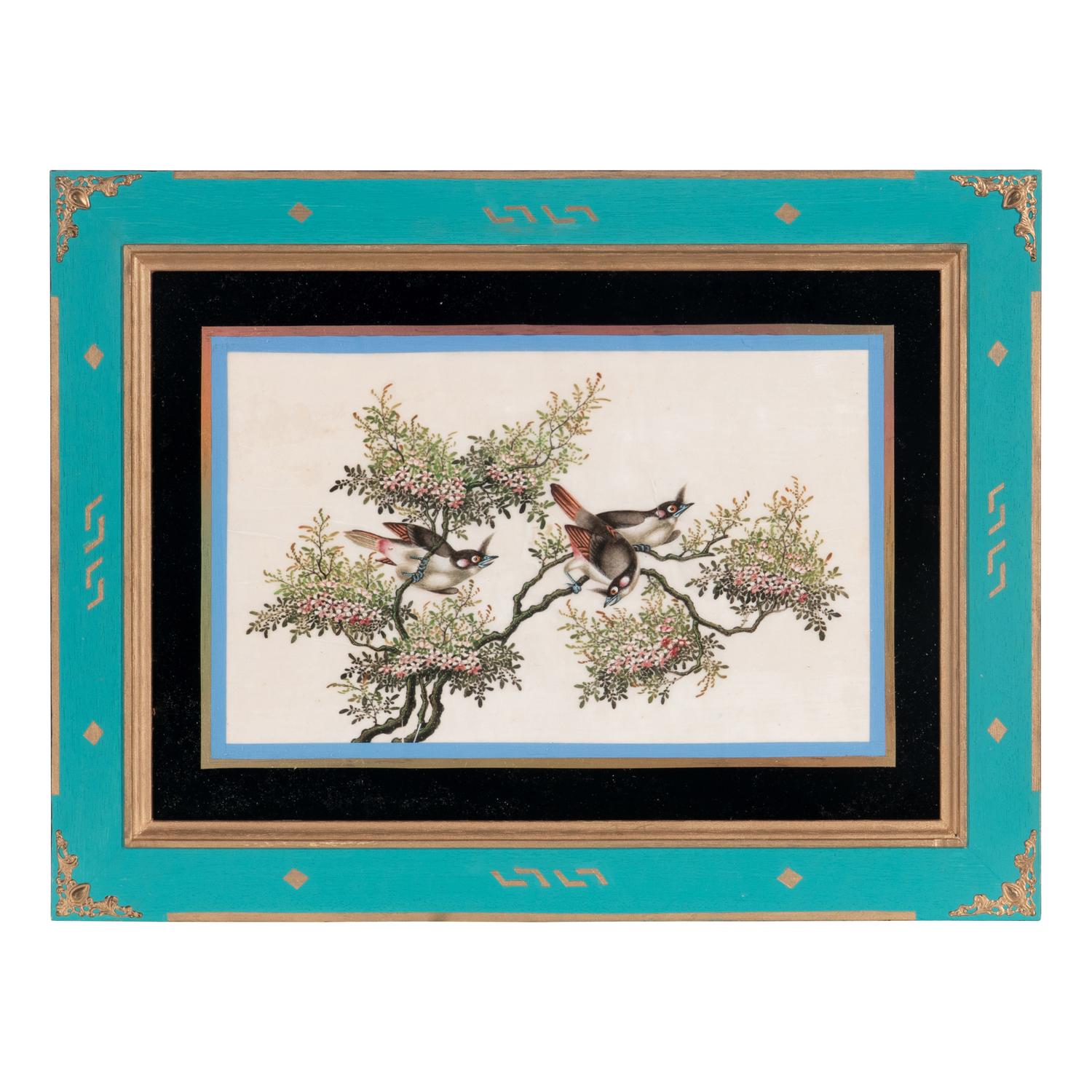 A Set of Twelve Chinese Export Watercolor and Pith Paintings of Exotic Birds