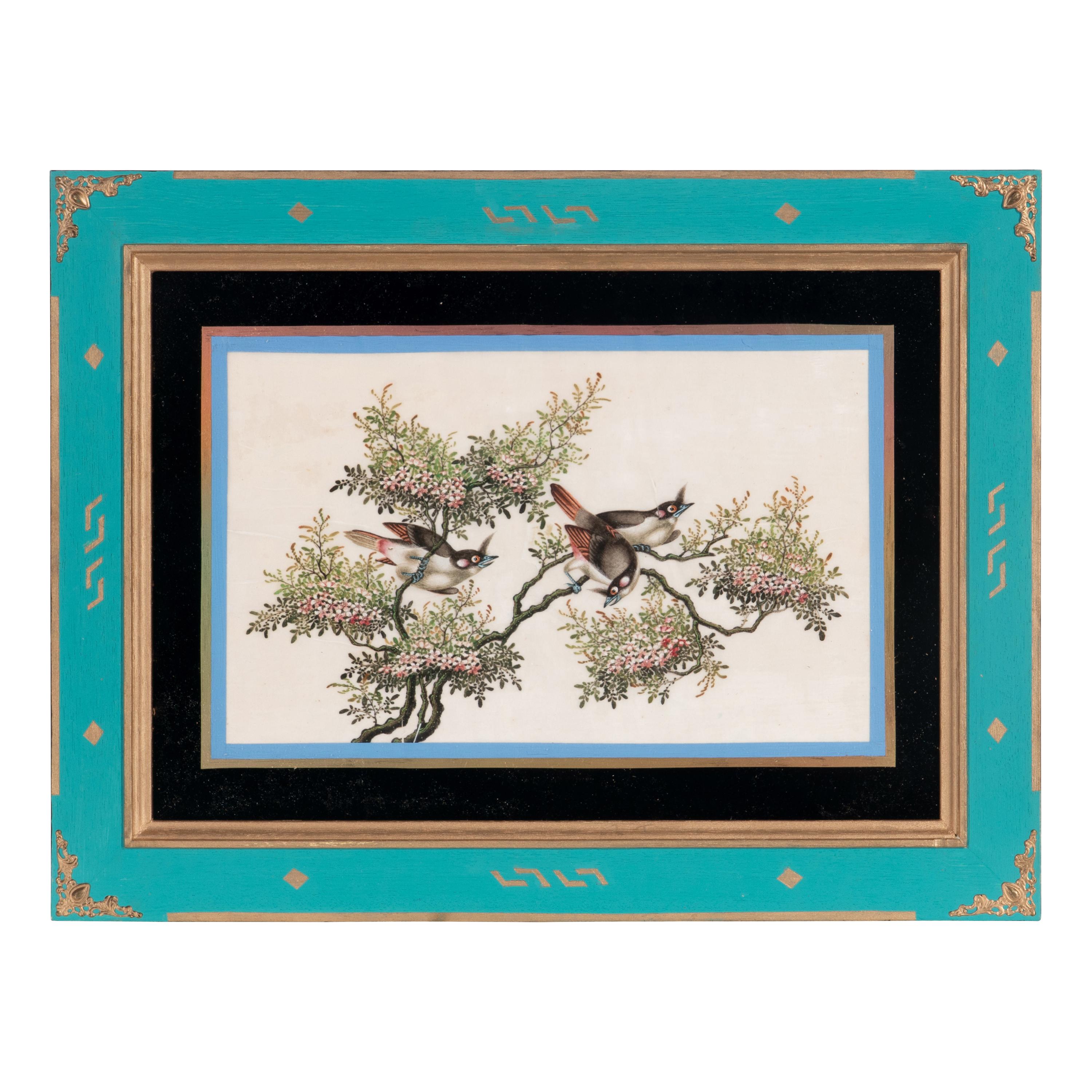 A Set of Twelve Chinese Export Watercolor and Pith Paintings of Exotic Birds