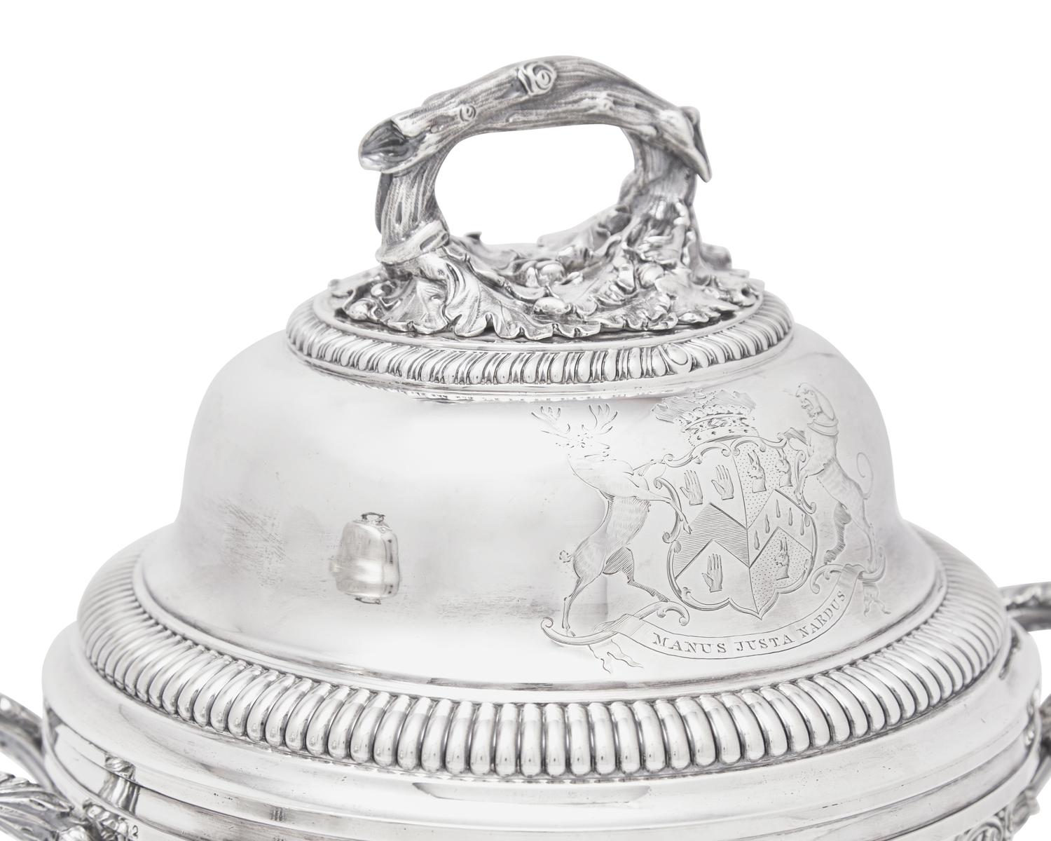 A Pair of George IV Silver Domed Lids on Silver-Plated Tureens