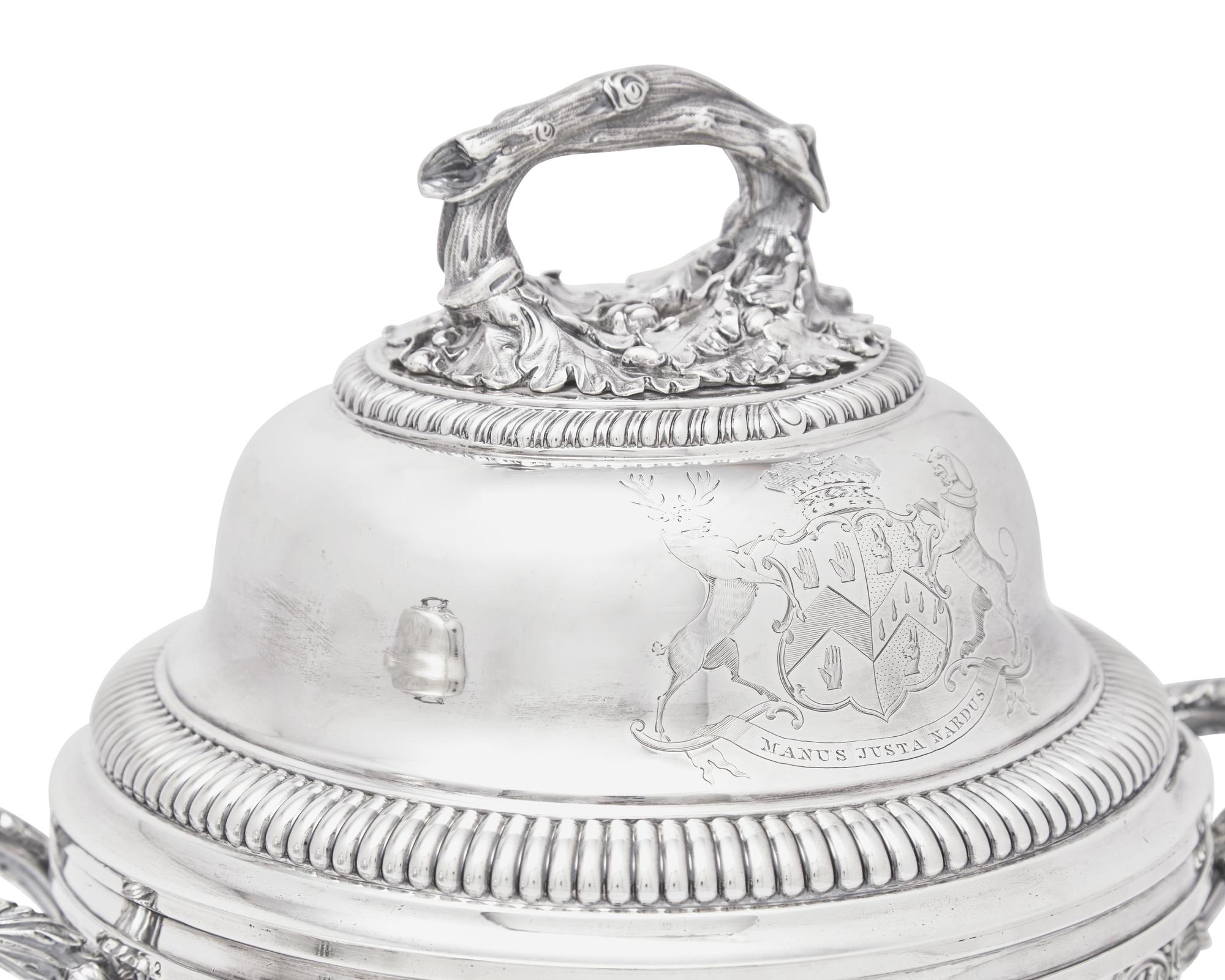 A Pair of George IV Silver Domed Lids on Silver-Plated Tureens