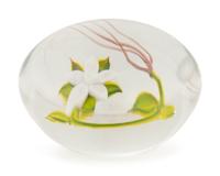 A Paul Stankard White Flower Botanical Glass Paperweight