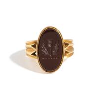 A Neoclassical Gold and Red Jasper Finger Ring with a Thistle