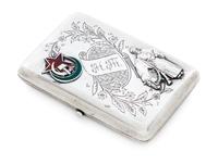 A Russian Silver and Enamel Cigarette Case, Mark of Sergei Nazarov, Assay Mark of Ivan Lebedkin, Moscow, Early 20th Century, the hinged