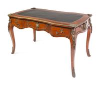 A Louis XV Style Gilt Metal Mounted Walnut Bureau Plat