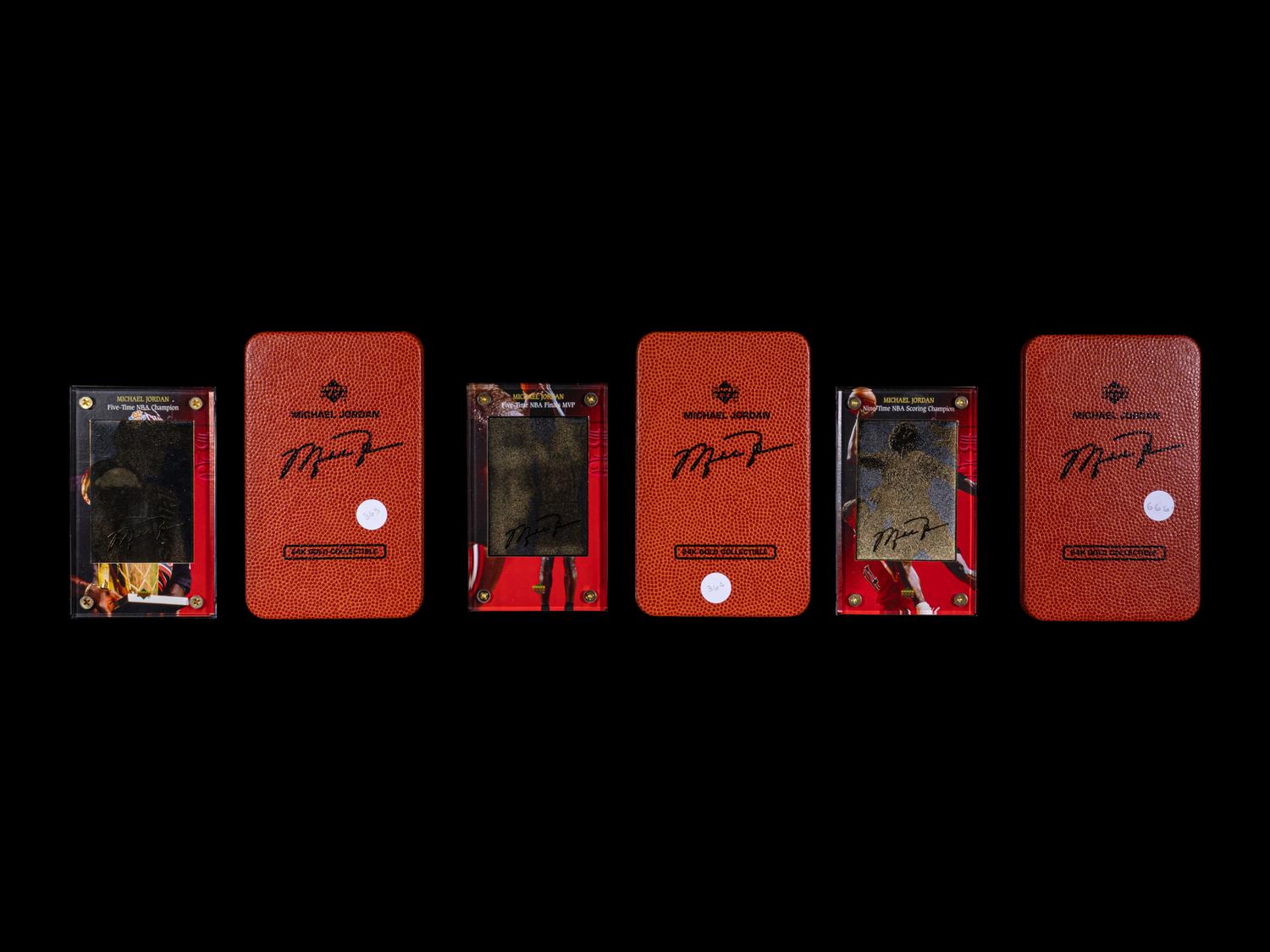 A Group of Three 1997 Upper Deck Limited Edition Michael Jordan 24k Gold Nickel Silver Cards,
