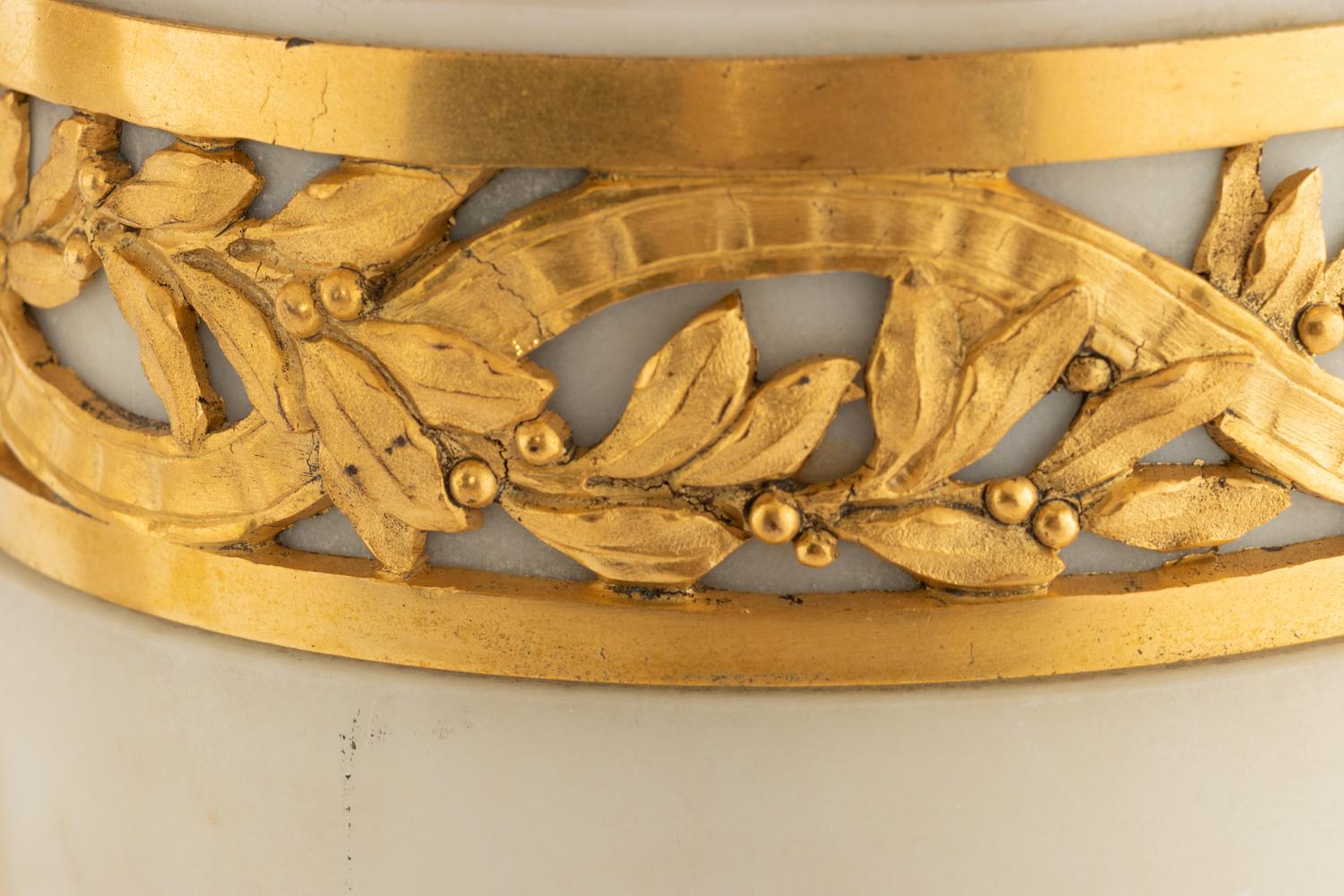 A Pair of Gilt Bronze Mounted Marble Lamps