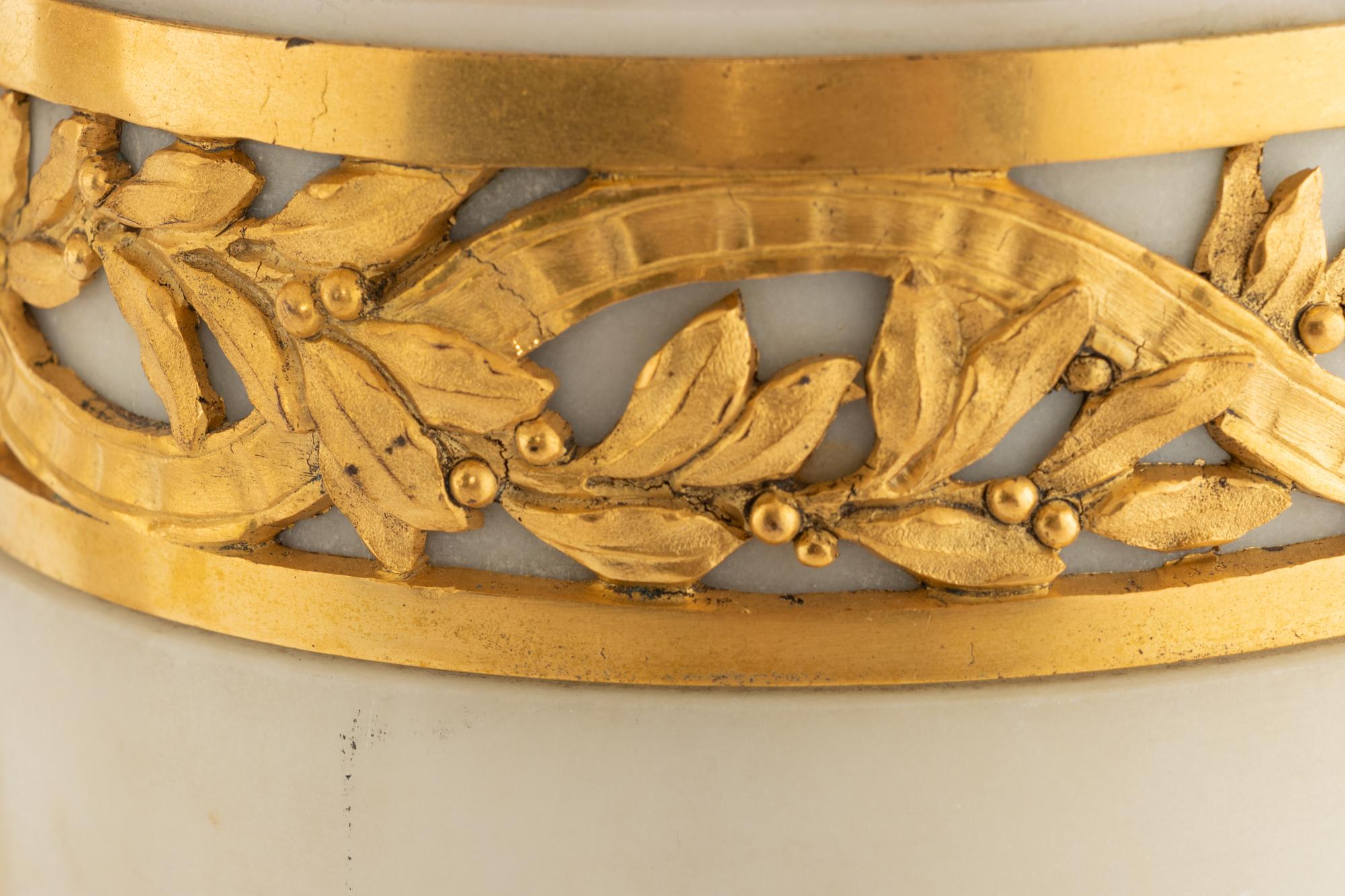 A Pair of Gilt Bronze Mounted Marble Lamps