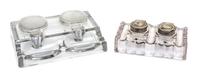Two Glass Double Inkwells Width of second 6 3/4 inches.