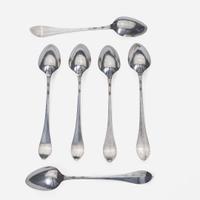 A large collection of twenty-five bird-back and fancy-back teaspoons Various makers, Lancaster, Reading, Philadelphia, PA, and Burlington, NJ, circa 1780-1820